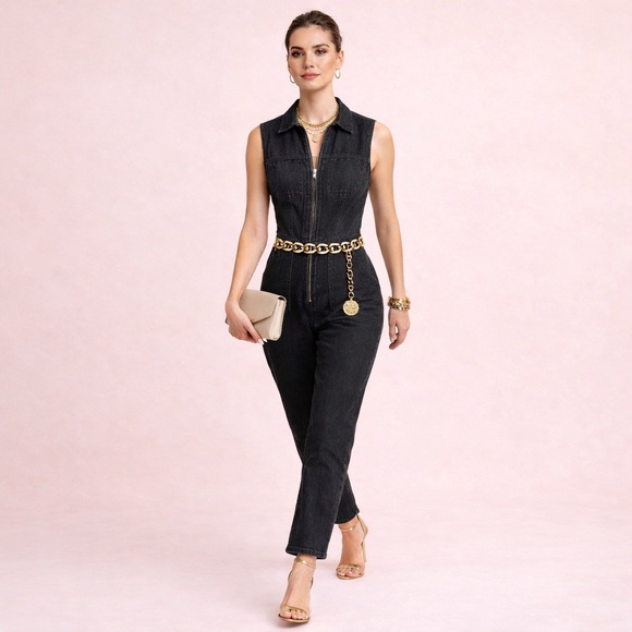 Universal Thread Denim - NWT Universal Thread Sleeveless Denim Jumpsuit Zip Front Coveralls Size 4 Black